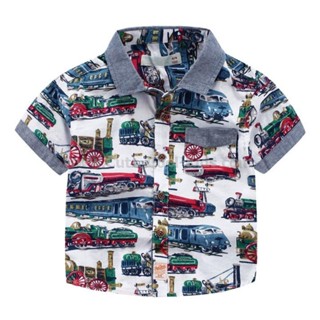 SH-127 เสื้อเชิ๊ตเด็กชาย ลายรถ Size-130 (6-7Y)