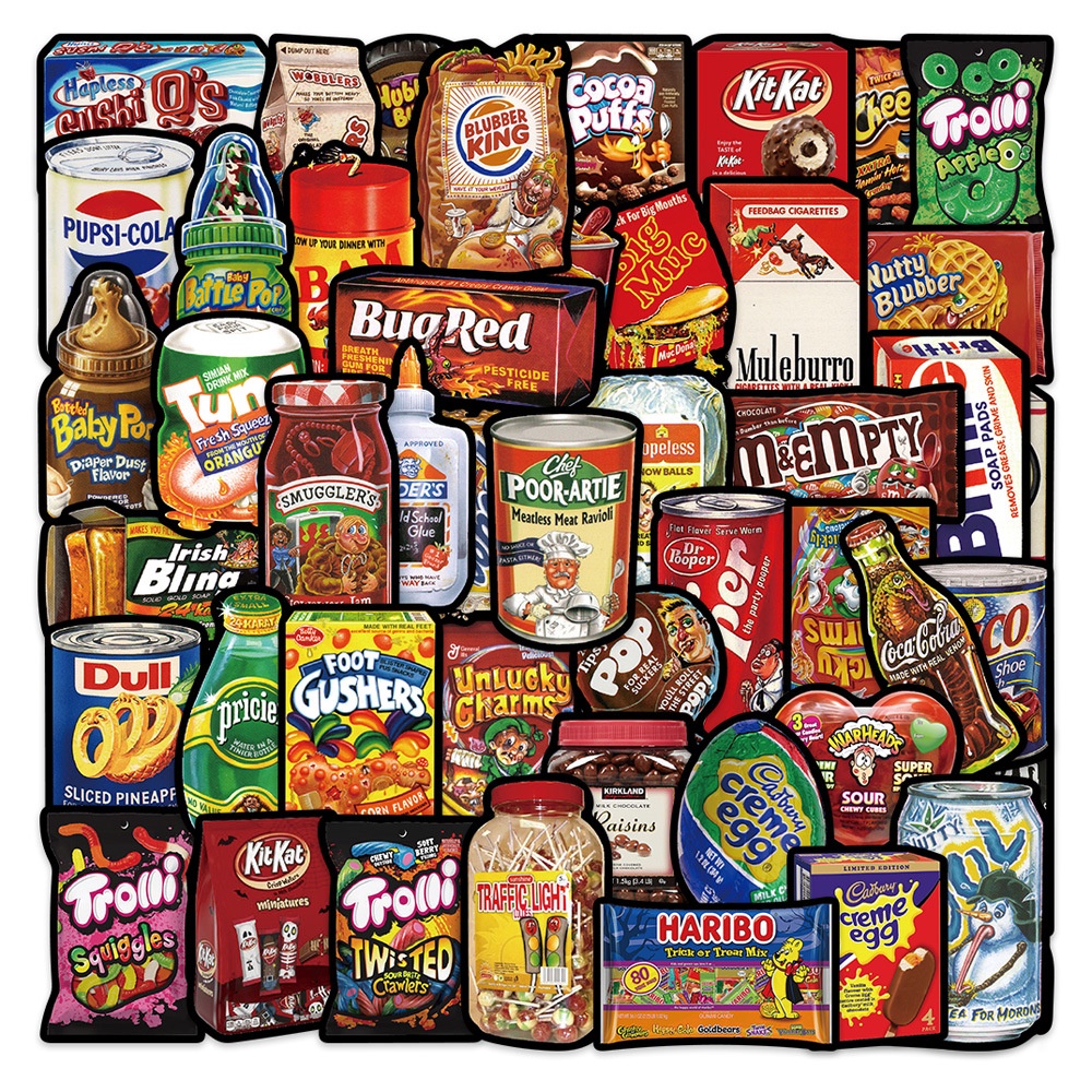 สติกเกอร์ PVC กันน้ํา ลาย Parody Of Food Packings สําหรับติดตกแต่งอาหาร 48 ชิ้น (2)