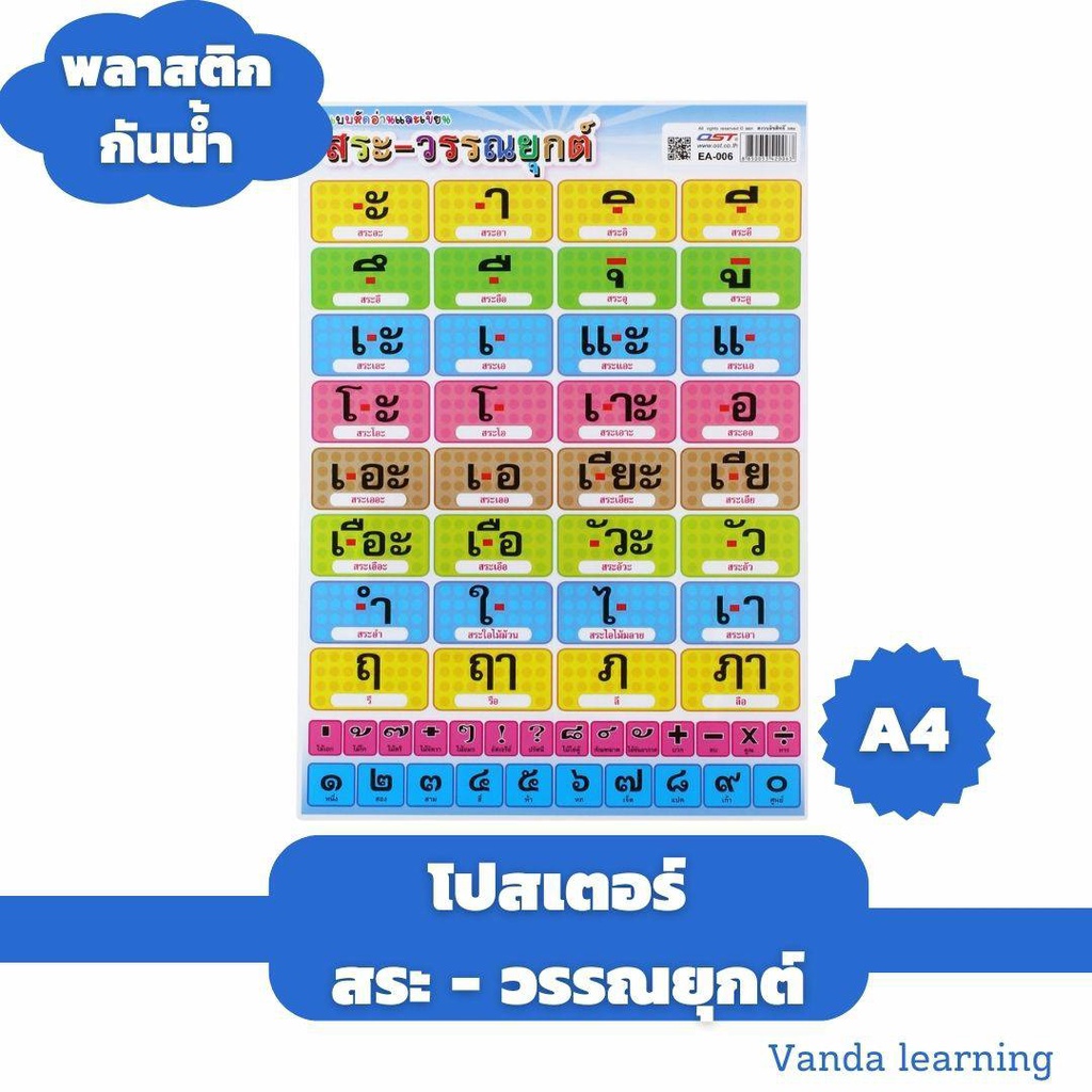 โปสเตอร์สระ-วรรณยุกต์ไทย ขนาด A4 EA-356 โปสเตอร์ความรู้ แผ่นพลาสติก Vanda learning