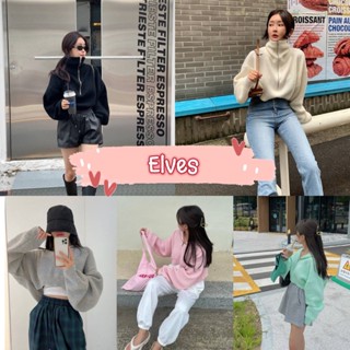 Elves✨พร้อมส่ง✨ เสื้อไหมพรม คอเต่า สามารถรูดซิปได้ใส่ได้สองแบบ กันหนาวเบาๆ น่ารัก ~Z12033~