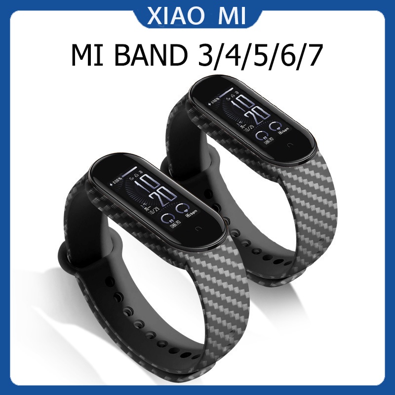 สายรัดซิลิโคนอ่อนนุ่ม Mi Band 3 4 5 6 7 8 9 10 Mi สายรัดพื้นผิวคาร์บอนไฟเบอร์