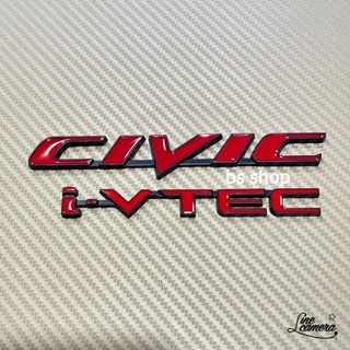 โลโก้ CIVIC I-VTEC สีแดงขอบดำ ติดท้าย Honda ชิ้นงานโลหะ ราคาต่อคู่ 2 ชิ้น