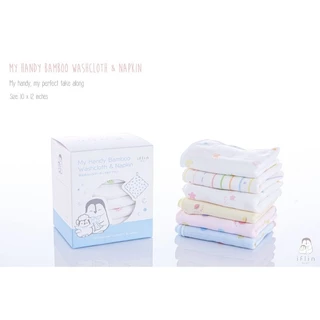 Iflin - ผ้าเช็ดปาก ผ้าอาบน้ำและผ้าอเนกประสงค์ใยไผ่ - ขนาด 10×12 นิ้ว - My Handy Bamboo Washcloth & Napkin (6ผืน)