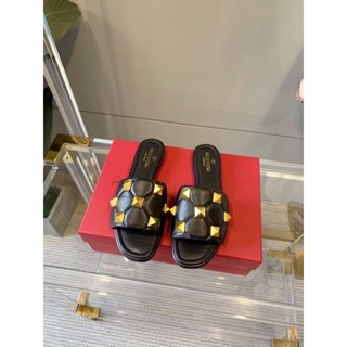 NEW VALENTINO ROMAN STUD IN QUILTED NAPPA FLAT SLIDE SANDAL