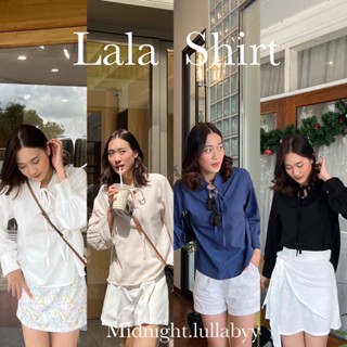 (กรอกโค๊ดWKTPTTลด75฿) เสื้อเชิ้ตผ้าลินินคอผูก Lala shirt by midnight.lullabyy