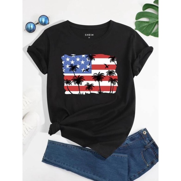 Palm Tree & American Flag Print Tee