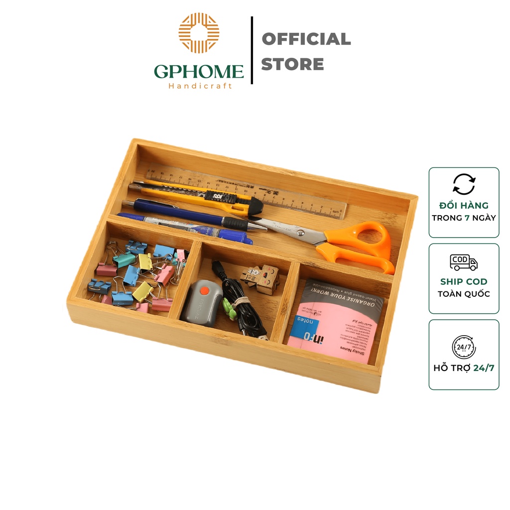 GPHOME BAMBOO WOODEN TRAY FOR MULTI-FUNCTIONAL OFFICE STRage, NEAT DESK