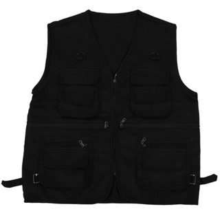 Mens Fishing Vest with Multi-Pocket Zip for Photography / Hunting / Travel Outdoor Sport - Black, XL