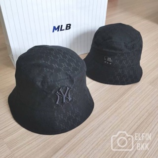 แท้ 💯 MLB Monogram Jacquard Bucket hat NY/LA หมวกบักเก็ต หมวกปีกกว้าง สีดำ/สีครีม/สีเทา/สีขาว