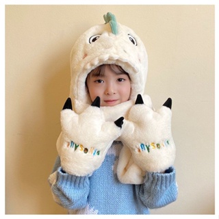 Winter Warm Children's hat scarf one-piece hat baby fleece-lined ear protection hat cartoon dinosaur windproof hat for boys and girls #6