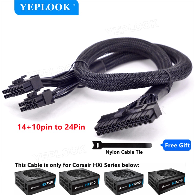 14pin + 10Pin ถึง 24Pin 20 + 4Pin สายไฟแขนสําหรับ Corsair HXi Series Full Modular PSU HX750i HX850i 