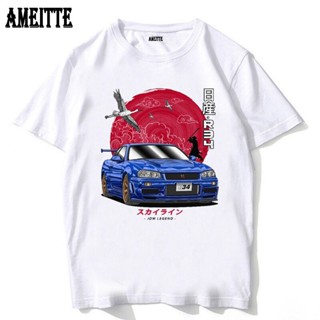 เสื้อยืดผ้าฝ้ายพิมพ์ลายขายดี ใหม่ เสื้อยืดแขนสั้น พิมพ์ลาย Nippon Jdm Skyline Gt-R R34 แฟชั่นฤดูร้อน สําหรับผู้ชาย