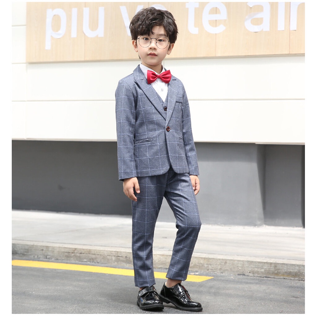 Bset0113- พร้อมส่งจากไทย ชุดออกงานเด็กชายครบเซท 4 ชิ้น ครบชุดสูทเด็กชายสีเทา และสีแดงเข้มเหมือนแบบ เนื้อผ้าสวย มีเสื้... - รูปที่ 4