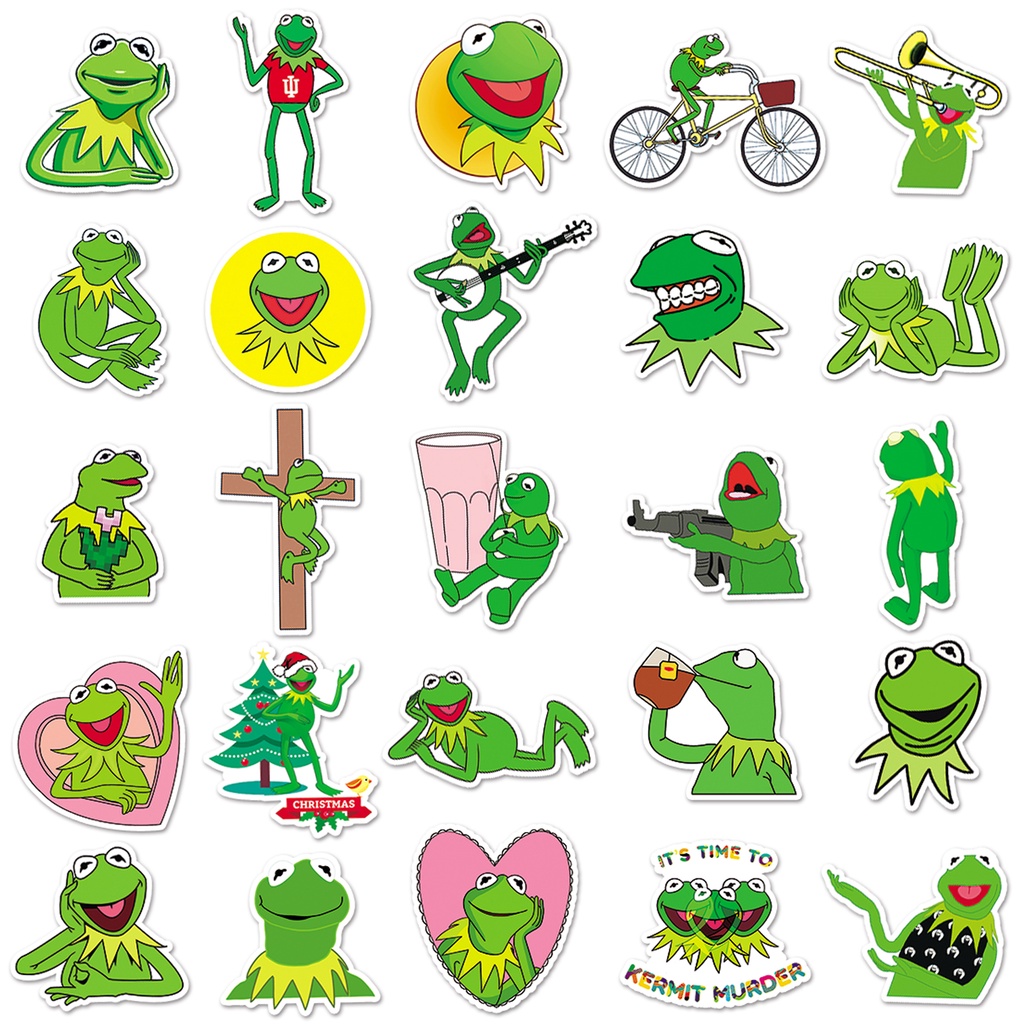 เซซามีสตรีท (芝麻街)KAWS กบเคอร์มิท Sesame Street  sticker สติกเกอร์กันน้ำรูปแบบที่แตกต่างกัน 50ชิ้น Kermit the Frog
