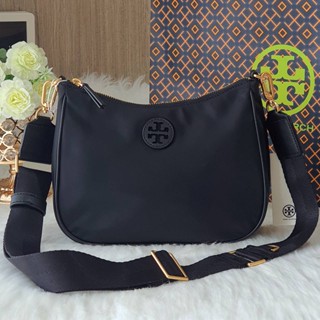 💚แท้💯 พร้อมส่ง💚ครอสบอดี้สาบสปอร์ตสีดำ ขนาด 9 นิ้ว TORY BURCH 88370 NYLON WEB MINI HOBO