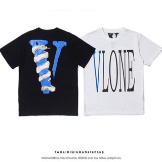 【 S-3XL 】VLONE พิมพ์ระบายอากาศแขนสั้นผ้าฝ้าย100% ผู้ชายและผู้หญิงคู่เสื้อยืดหลวม