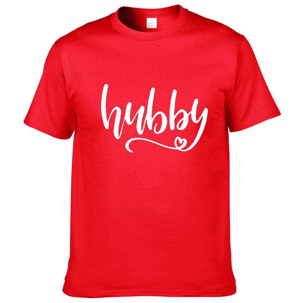 เสื้อยืดคู่รัก Wifey And Hubby Letter Short Sleeve Loose Crew Neck T-shirt QL116