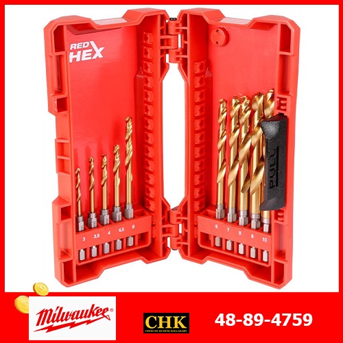 MILWAUKEE 48-89-4759 ดอกสว่าน Titanium 10 ตัว/ชุด ก้านเป็นเหลี่ยม 1/4" Titanium SHOCKWAVE Bit Set 48