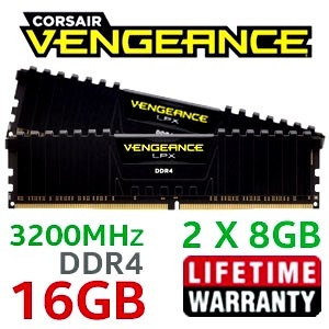 16GB (8GBx2) DDR4/3200 RAM PC (แรมพีซี) CORSAIR VENGEANCE LPX (CMK16GX4M2E3200C16) รับประกัน LT