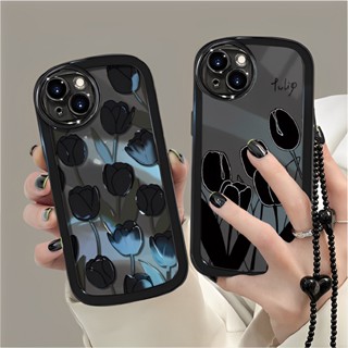 Love Lanyard Casing OPPO เคสreno10 Reno 10 Pro 8T 5z 6z 4f 5f 7z 8z 7 8 4G 5G Reno8T Reno7 Reno8 Reno7z Reno8z Reno4f Reno5f Reno6z Reno5z Clear Black Tulip Flowers Fine Hole Lens Protection Airbag Shockproof Soft Phone Case DYJ 27