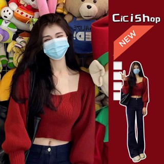 Cicishop(J136)เสื้อไหมพรมแขนยาว คอเหลี่ยมผ้าร่อง ดีเทลแขนจั้มดีเทลเรียบๆจับแมทซ์อะไรก็น่ารัก