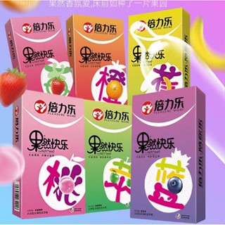 Pleasure more fruit series condoms ถุงยางอนามัย กลิ่นผลไม้ แบบบางเพียง0.02มม ขนาด52มม กล่อง10ชิ้น