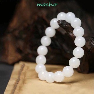 Mocho สร้อยข้อมือหยกเทียม สีขาว หรูหรา วินเทจ ปาร์ตี้ ของขวัญ ลูกปัดกลม สําหรับผู้ชาย ผู้หญิง