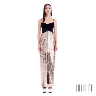 [MILIN] Athena Dress Front twist high slit sequin velvet maxi dress เดรสยาวกำมะหยี่ตัดต่อผ้าเลื่อมผ่าสูง