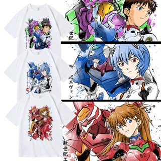 เสื้อยืด EVA New Century Evangelion เสื้อผ้า Ikari Shinji Ling Bo Li Asuka รอบผ้าฝ้ายแขนสั้นฤดูร้อนผู้ชายและผู้หญิง