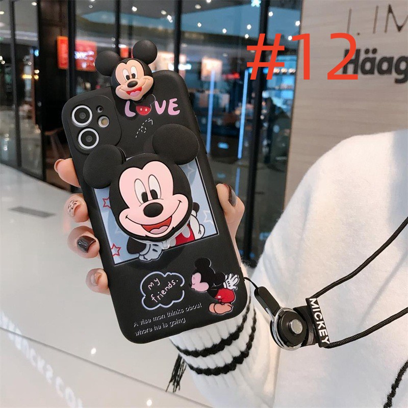 สําหรับ Samsung Galaxy S25 S24 S23 Ultra A55 A35 A25 A15 A24 A05S A04S A13 A33 A53 A73 S22 S21 S20 FE M14 M23 S10 S9 S8 Plus Note 8 9 20 10 Lite เคสโทรศัพท์ซิลิโคน ลายการ์ตูนมิกกี้ มินนี่เมาส์ 3d พร้อมกระจกแต่งหน้า และเชือกคล้อง สําหรับ