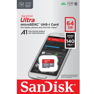 Sandisk Ultra MicroSD Card Class10  A1 64GB Speed 140MB/s (SDSQUAB-064G-GN6MN) เมมโมรี่ การ์ด แซนดิส โทรศัพท์ แท็บเล็ต