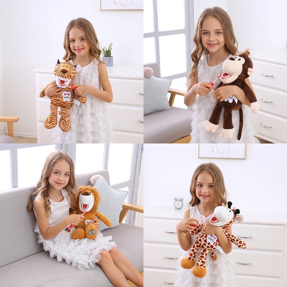 แปรงสีฟัน ตุ๊กตาสัตว์ ทันตกรรม แบบนุ่ม ของเล่นสําหรับเด็ก