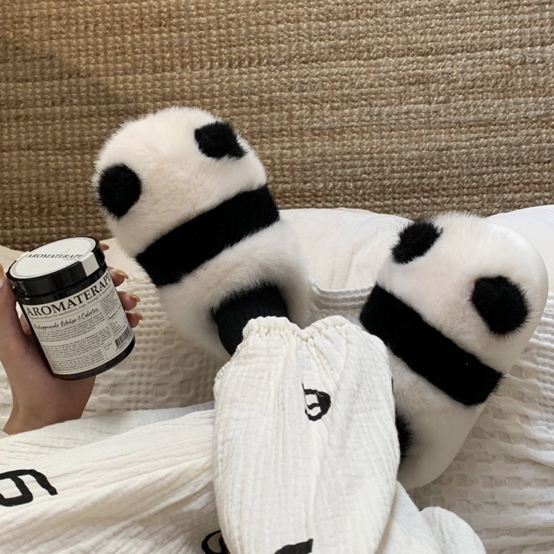 พร้อมส่ง🐼 รองเท้า แพนด้า Slipper สลิปเปอร์ขนนุ่ม 49003
