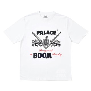 Palace เสื้อยืดคอกลม แขนสั้น ผ้าฝ้าย พิมพ์ลายมงกุฎสิงโตคู่ สไตล์วินเทจเสื้อยืด