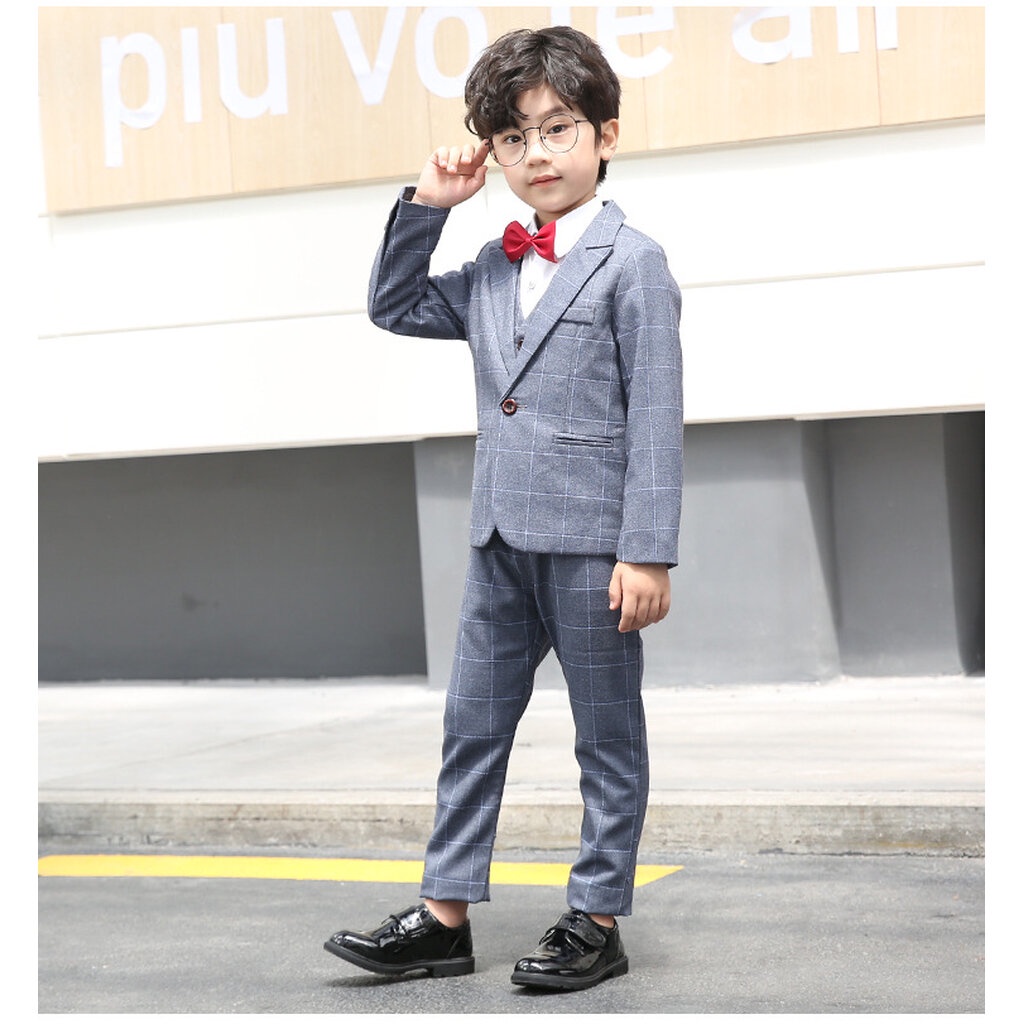Bset0113- พร้อมส่งจากไทย ชุดออกงานเด็กชายครบเซท 4 ชิ้น ครบชุดสูทเด็กชายสีเทา และสีแดงเข้มเหมือนแบบ เนื้อผ้าสวย มีเสื้... - รูปที่ 5