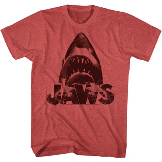 Vintage Red Shark Jaws T-Shirt เสื้อเชิ้ตชาย เสื้อยื เสื้อเบลาส์ เสื้อยืดแขนสั้น