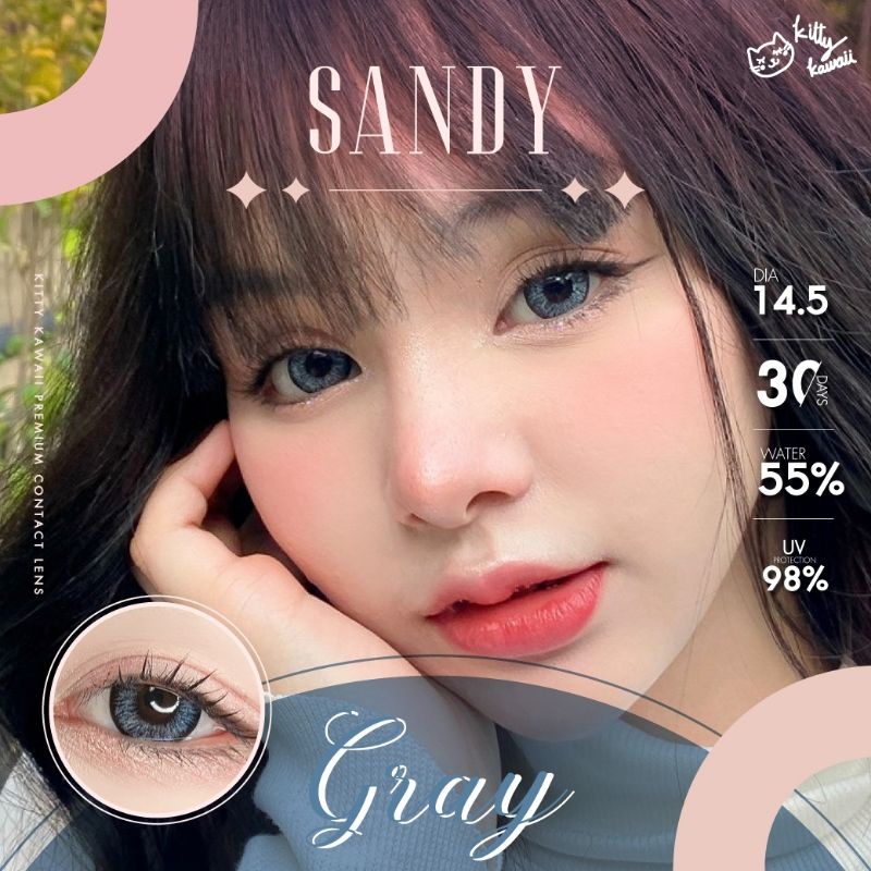 คอนแทคเลนส์ รุ่น Sandy By Kitty kawaii สีเทา/ตาล Gray/Brown มีค่าสายตา (0.00)-(-5.00) เปลี่ยนแทนทุกเดือน