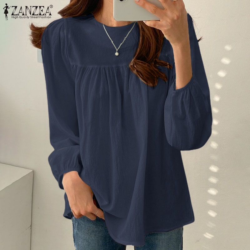 Zanzea เสื้อเบลาส์ แขนยาว ทรงหลวม สไตล์เกาหลี เรโทร สําหรับผู้หญิง — صورة 4