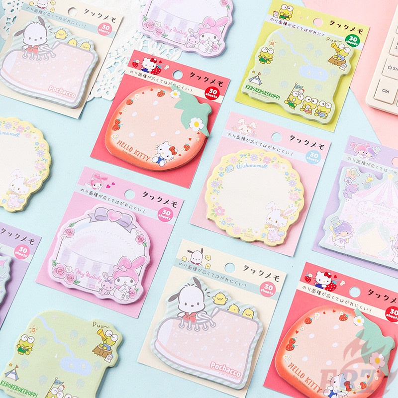 กระดาษโน้ตมีกาว Sanrio Q-4 สติกเกอร์กระดาษโน้ต ลายการ์ตูน Hello Kitty Little Twin Stars Pochacco My Melody Keroppi N Times สําหรับติดตกแต่ง 30 แผ่น ต่อชุด
