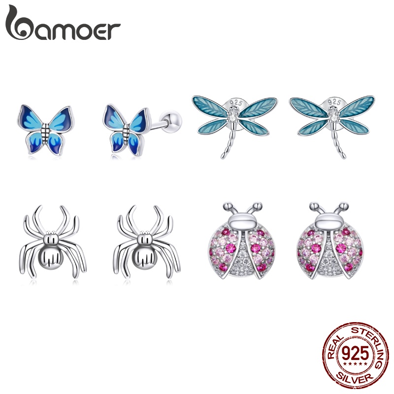 Bamoer ต่างหู 925 เงินผีเสื้อแมลงหู Studs แฟชั่นเครื่องประดับสําหรับผู้หญิงสาวของขวัญ SCE1285