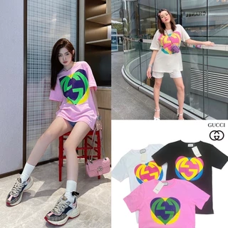 🌟STF_SHOP🌟 เสื้อยืด แขนสั้น คอกลม งานผ้าคอตตอน100% สกรีนหน้าหัวใจ💙 ผ้าคอตตอน พิมพ์ลาย งานunisex G