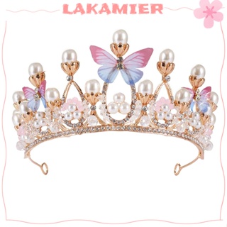 LAKAMIER [Ready Stock] Princess Crown Handmade Butterfly Pearl Rhinestone Tiara Crystal Tiaras Model Catwalk Headwear