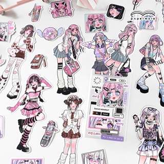 Peach 40Pcs Cute Anime girl Journal Scrapbook Decor Sticker