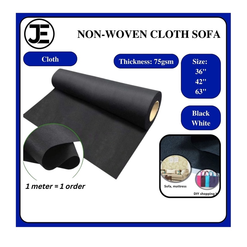 (มิเตอร์) 50gsm 75gsm 100gsm x 36" 42" 63" PP NON-WOVEN BLACK WHITE CLOTH SOFA DIVAN WRAP PERABOT BALUT KAIN DIY