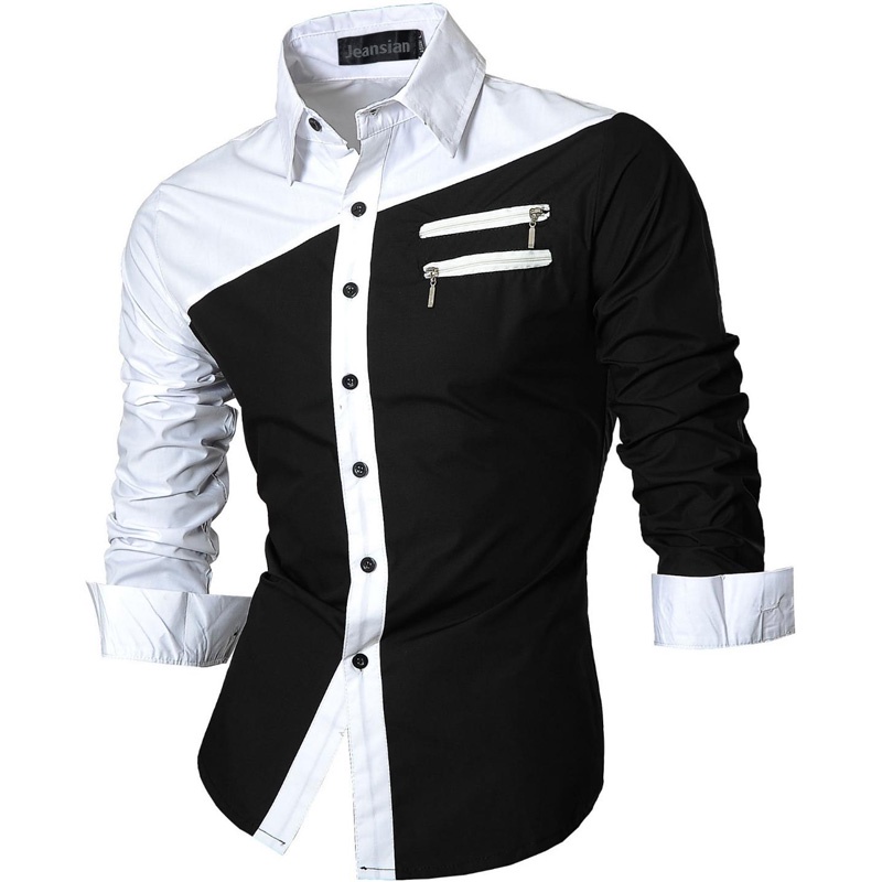 Jeansian Men's Casual Dress Shirts Fashion Desinger Stylish Long Sleeve Slim Fit 8371 Blac00 #4