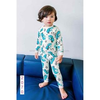 L-PJB-2070 ชุดนอนเด็กแนว slim สีฟ้า ลายไดโน Size-110/L (4-5Y)