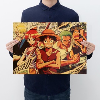 [A069] โปสเตอร์กระดาษคราฟท์ ลายตัวละคร One Piece สไตล์เรโทร สําหรับตกแต่งคาเฟ่ บาร์