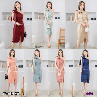 TT18137 เดรสไหล่เบี่ยง โบว์ใหญ่ Shoulder dress, big bow..