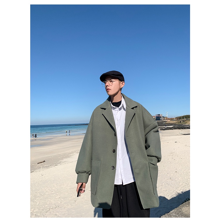 LAPPSTER Men Korean Fashions Wool Trench Coat 2022 Overcoat Mens Japanese Streetwear Winter Coat Harajuku Khaki Jackets  #4