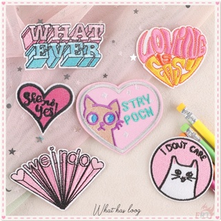 ☸ แผ่นรีดติดเสื้อ ลาย Loving Is Easy - I Dont Care ☸ แผ่นแพทช์รีดร้อน สีชมพู DIY สําหรับเย็บตกแต่งเสื้อผ้า 1 ชิ้น